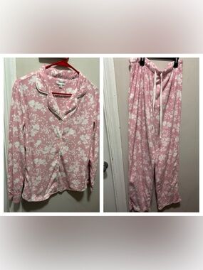 Super Soft Anne Klein Pink Floral Pajama Set Sz S Small Lounge Sleepwear 2-Piece